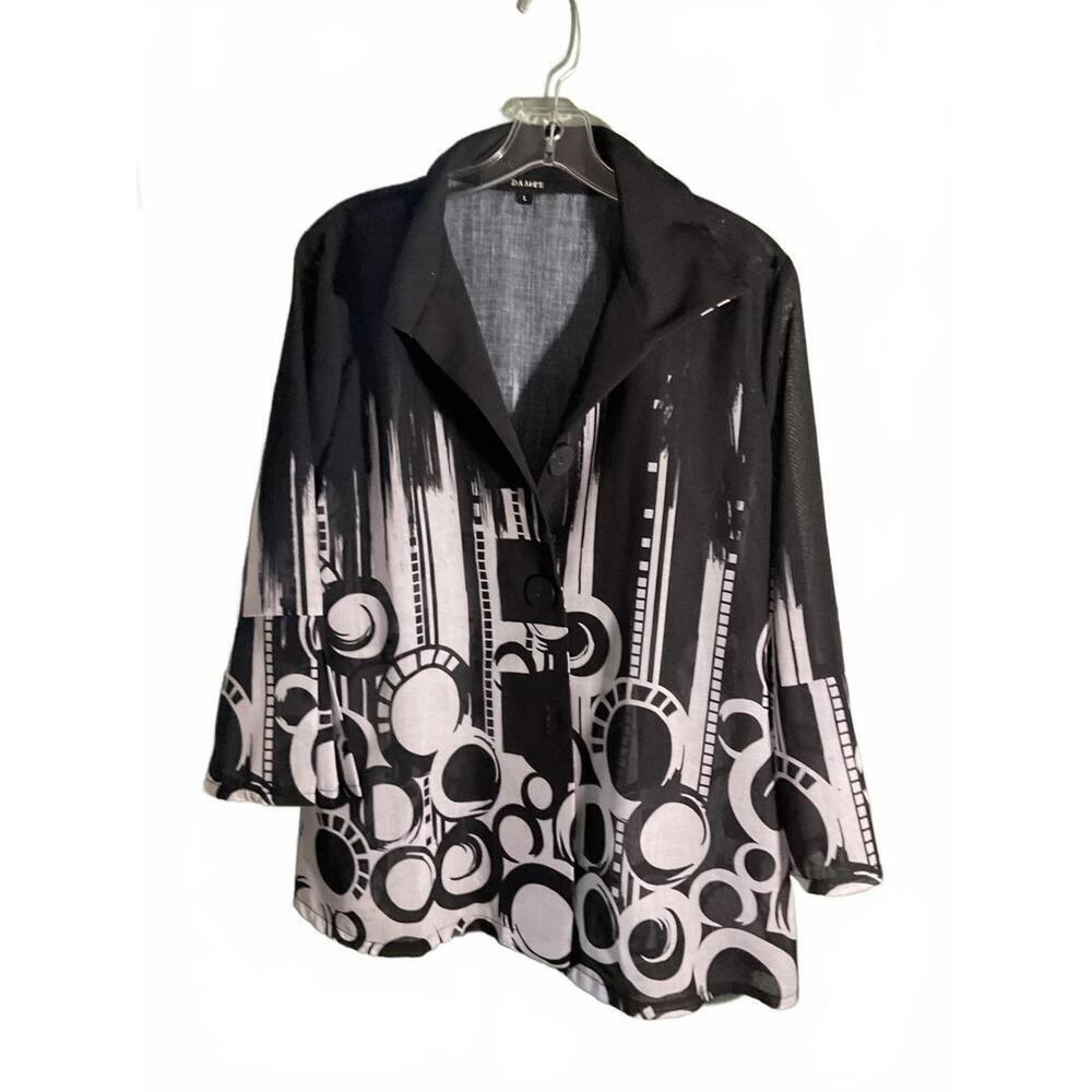 Damee Chic Black and White Artistically Geometric Designed Jacket Size Large